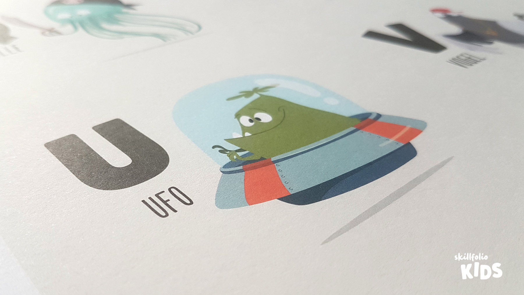 Ein Ausschnitt von "Das ABC Poster" mit Ufo und Alien